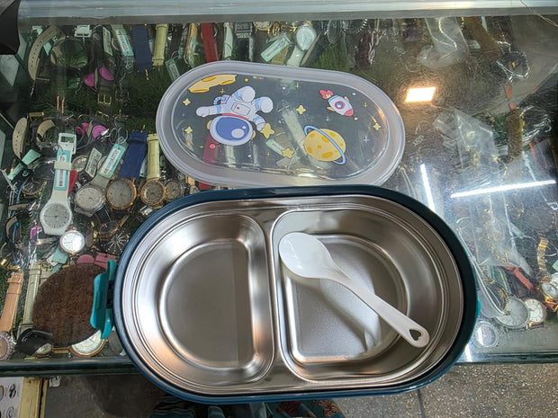 Dual Storage Lunchbox with Spoon Stainless Steel