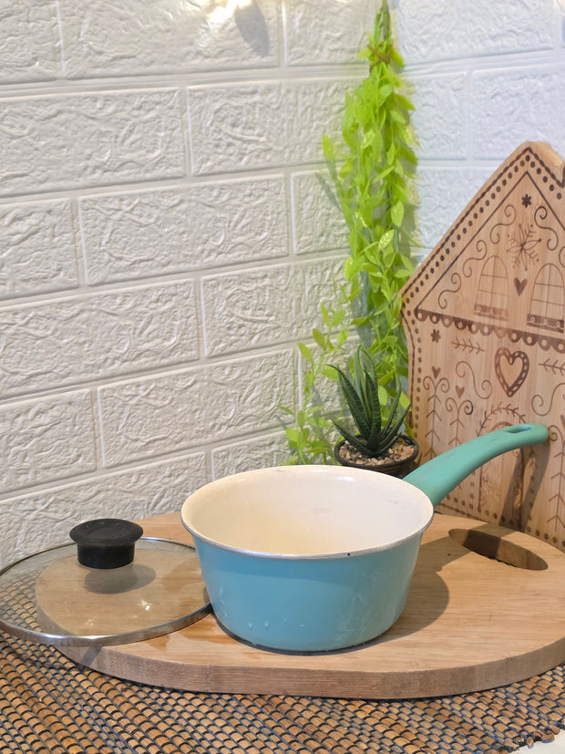 Enamel Coated Suace Pan with Glass Lid(9/10 Condition)